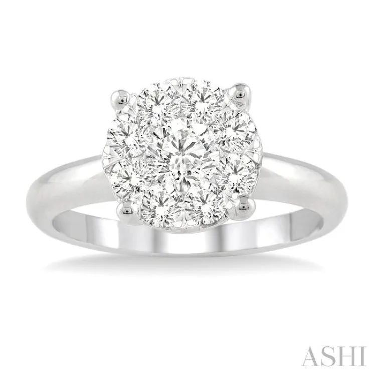 1 Ctw Round Cut Lovebright Diamond Ring in 14K White Gold