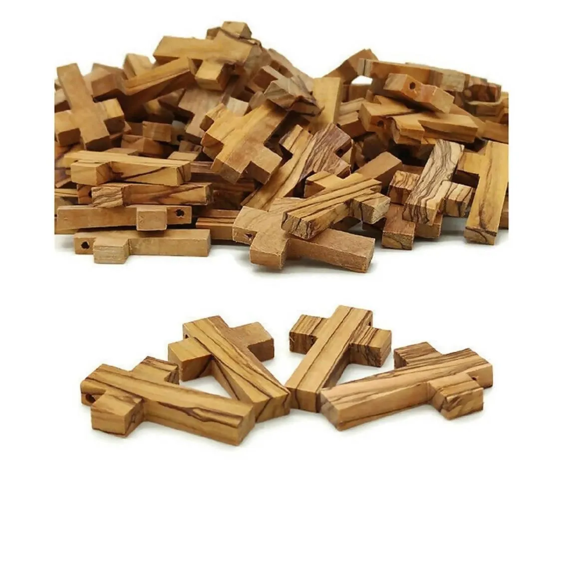 100 Pcs Olive Wood Cross Hand Made Jerusalem Pendants Holy Land Crosses Gift