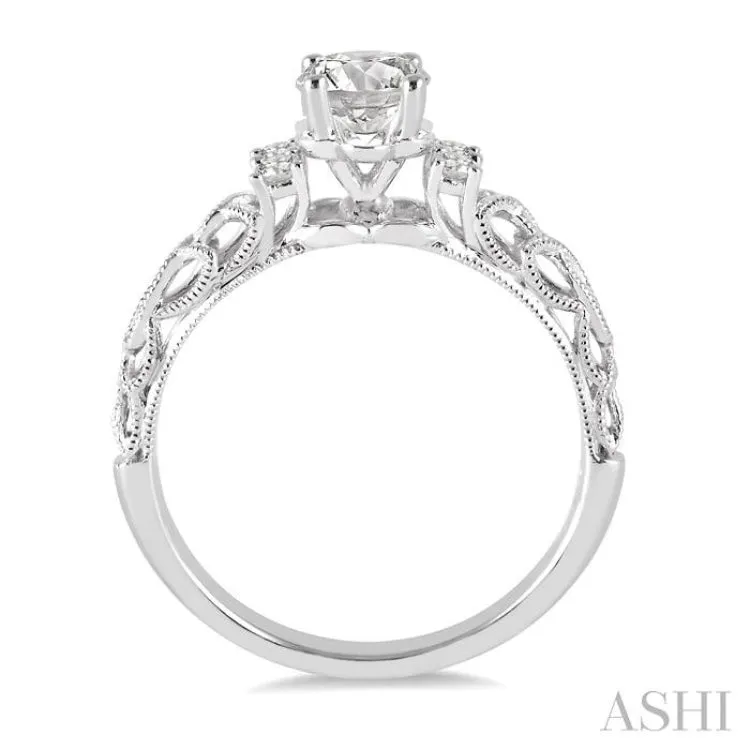 1/3 Ctw Diamond Engagement Ring with 1/4 Ct Round Cut Center Stone in 14K White Gold