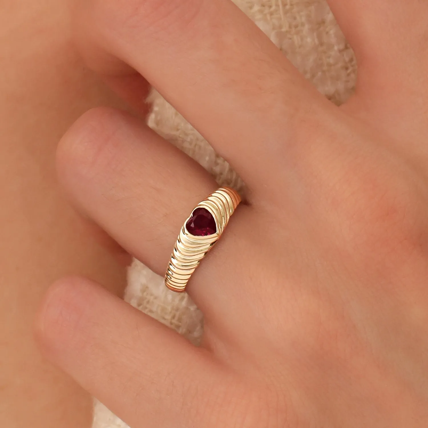 14k Heart Shape Garnet Beveled Ring