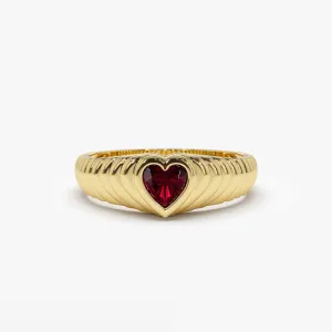 14k Heart Shape Garnet Beveled Ring