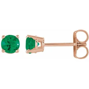 14K Rose 2.5 mm Lab-Grown Emerald Stud Earrings