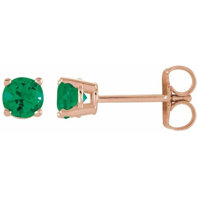 14K Rose 2.5 mm Lab-Grown Emerald Stud Earrings