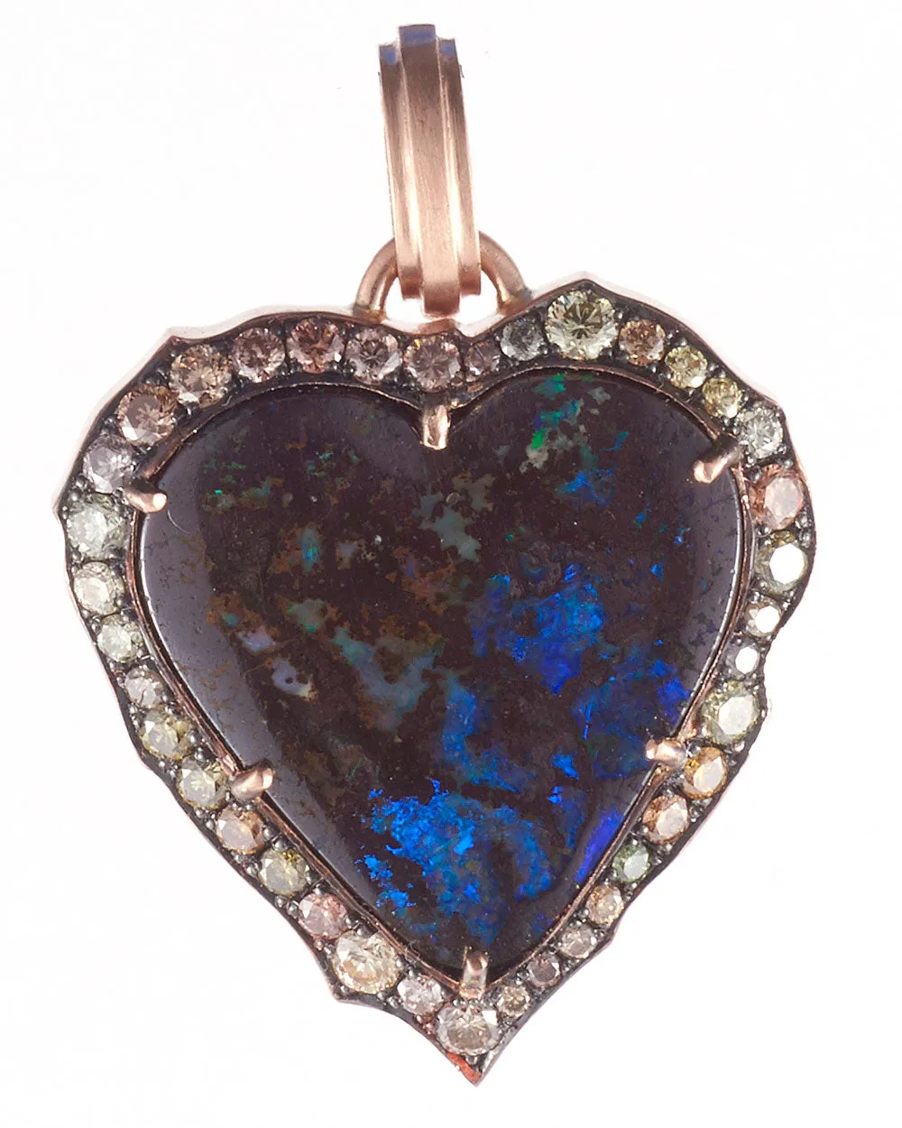 14k Rose Gold Opal and Diamond Heart Pendant