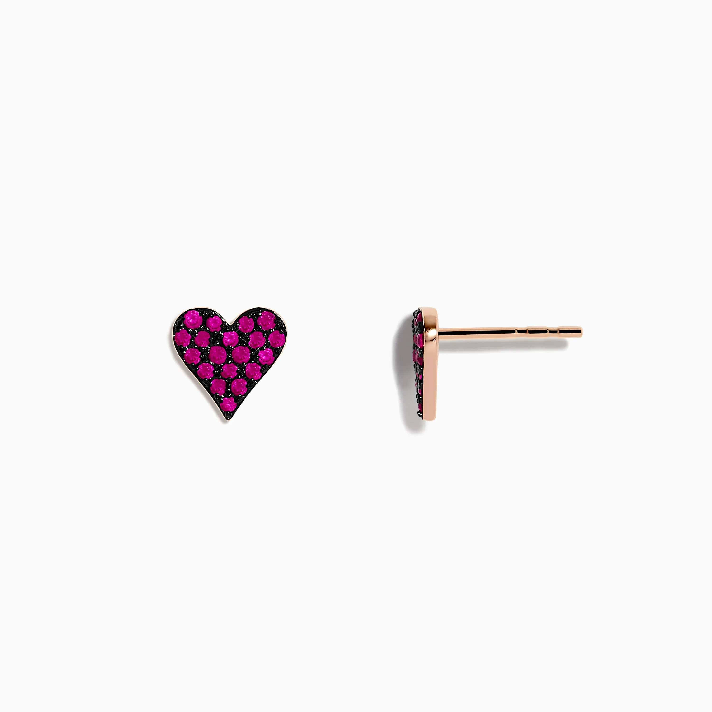 14K Rose Gold Ruby Pave Heart Stud Earrings