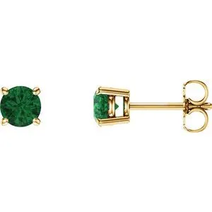 14K White 2.5 mm Natural Emerald Stud Earrings