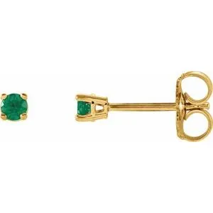 14K White 2.5 mm Natural Emerald Stud Earrings