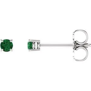 14K White 2.5 mm Natural Emerald Stud Earrings