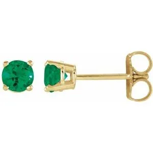 14K White 2.5 mm Natural Emerald Stud Earrings