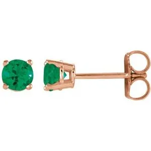 14K White 2.5 mm Natural Emerald Stud Earrings