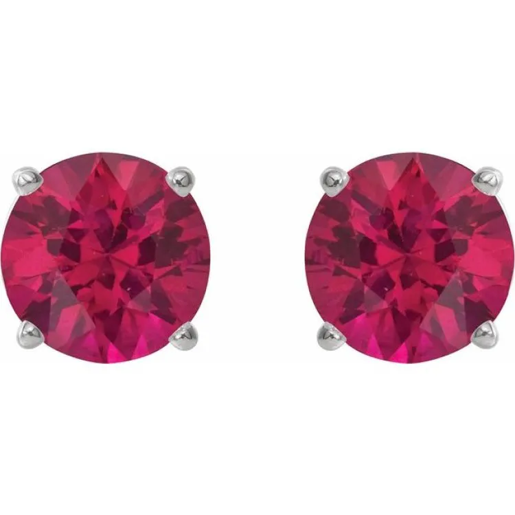 14K White 7 mm Lab-Grown Ruby Stud Earrings