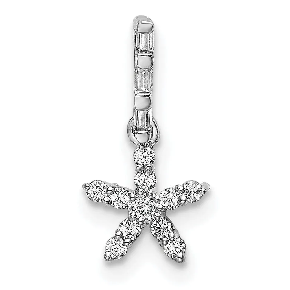 14k White Gold Open Back Polished Finish 0.1CT Diamond Star Design Charm Pendant