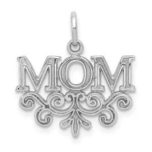 14k White Gold Polished Finish MOM with Swirl Design Charm Pendant