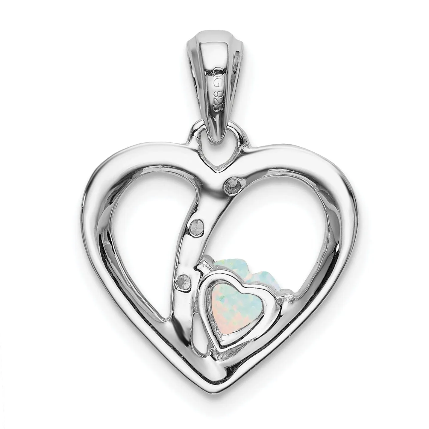 14k White Gold Polished Finish Open Back Lab Created 0.382-CT Opal and 0.03-CT Diamond Women's Heart Design Charm Pendant