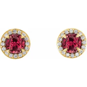 14K Yellow 4.5 mm Lab-Grown Ruby & 1/6 CTW Natural Diamond Earrings