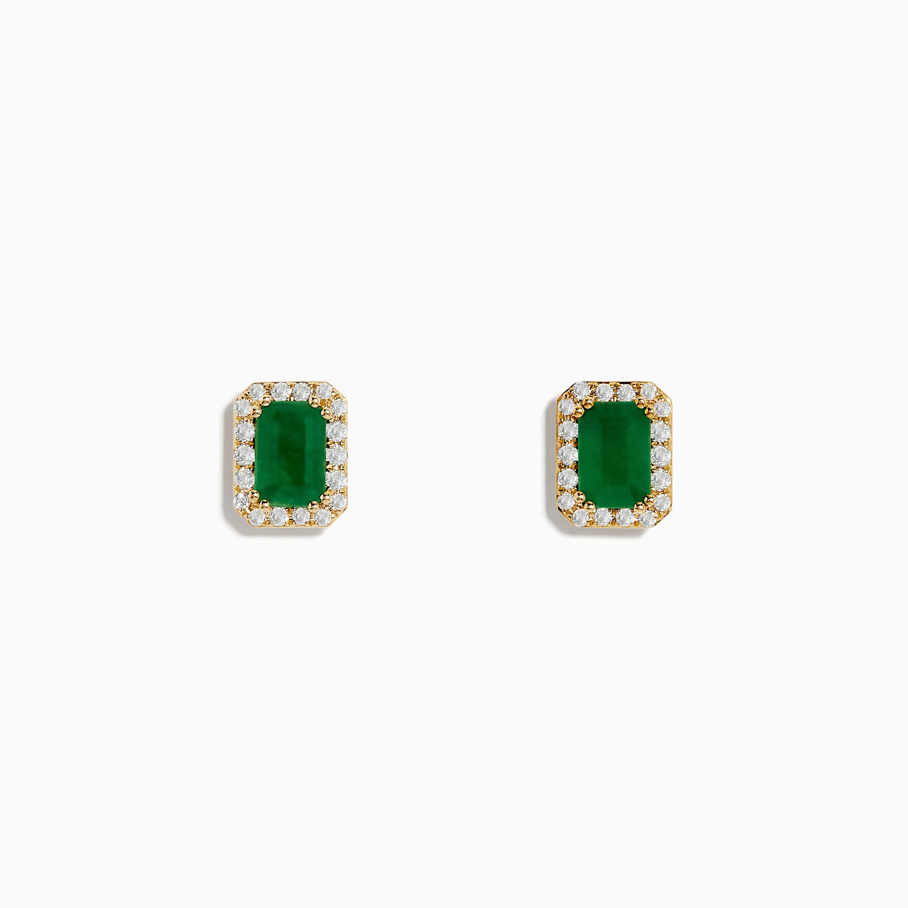 14K Yellow Gold Diamond Halo Emerald Stud Earrings