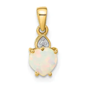 14K Yellow Gold Diamond Opal Heart Pendant