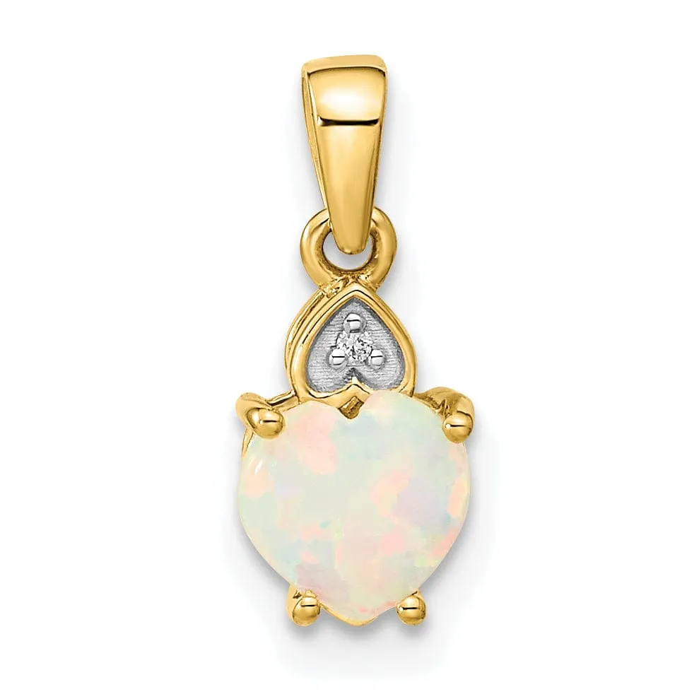 14K Yellow Gold Diamond Opal Heart Pendant