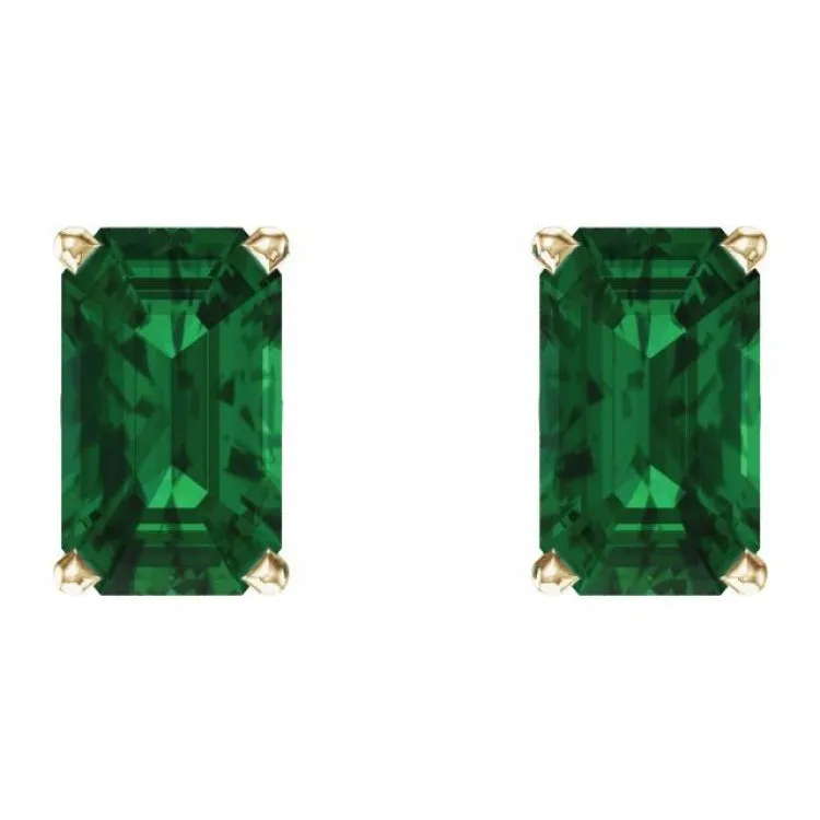 14K Yellow Lab-Grown Emerald Earrings