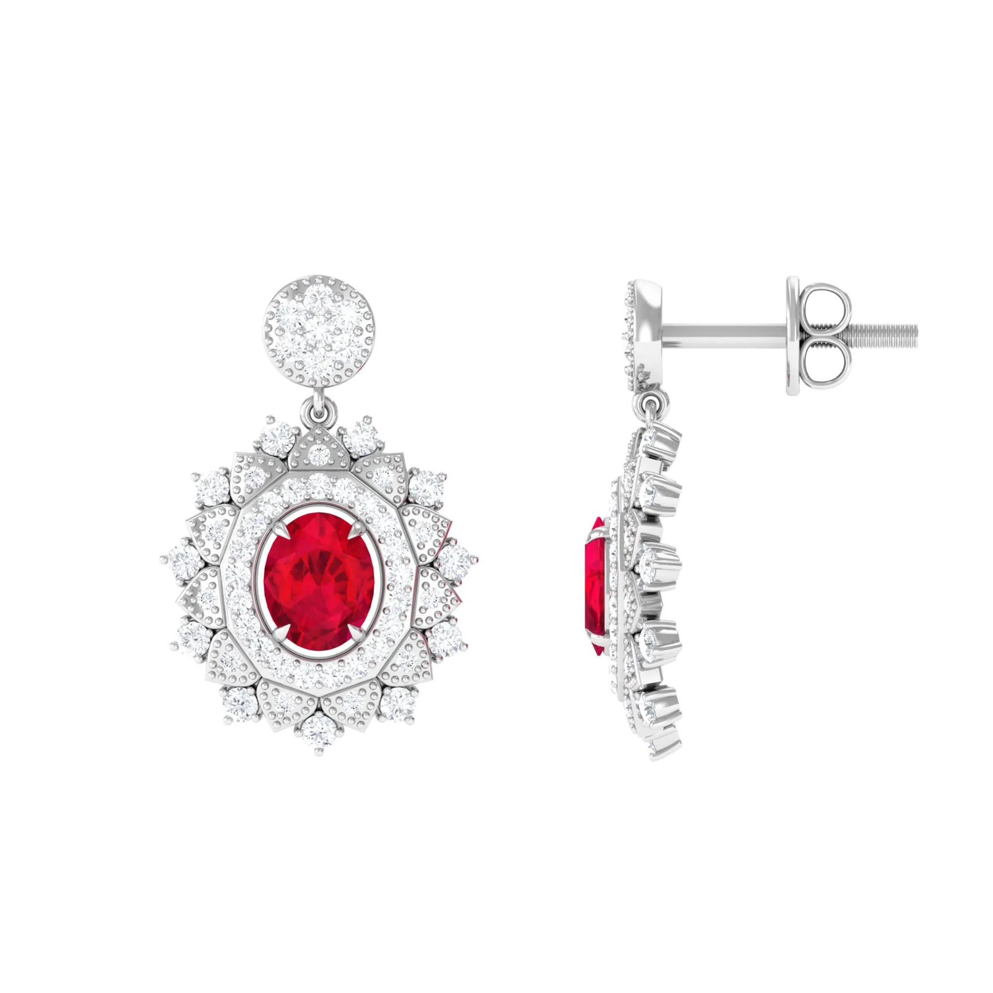 1.50 CT Created Ruby and Diamond Bridal Drop Earrings