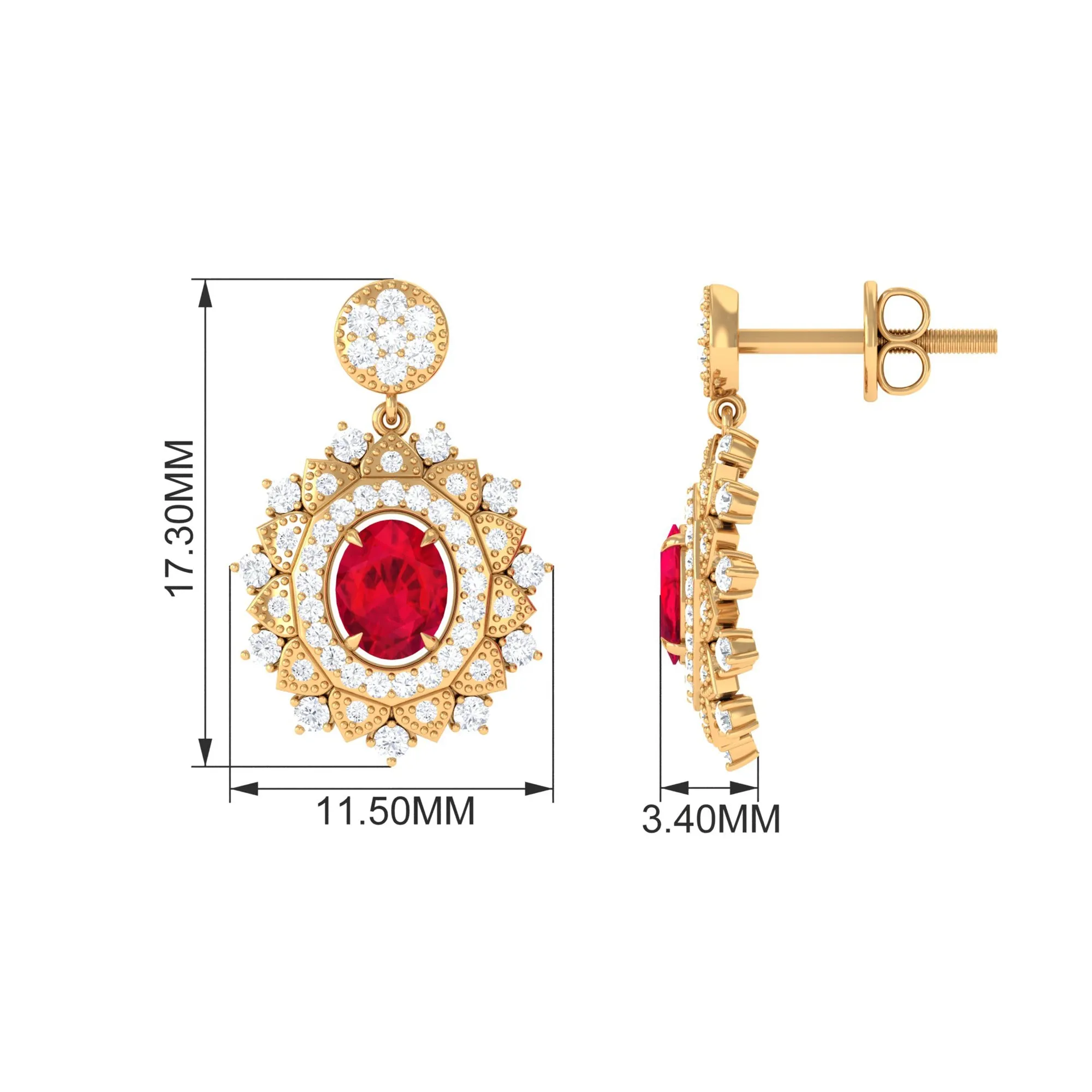 1.50 CT Created Ruby and Diamond Bridal Drop Earrings