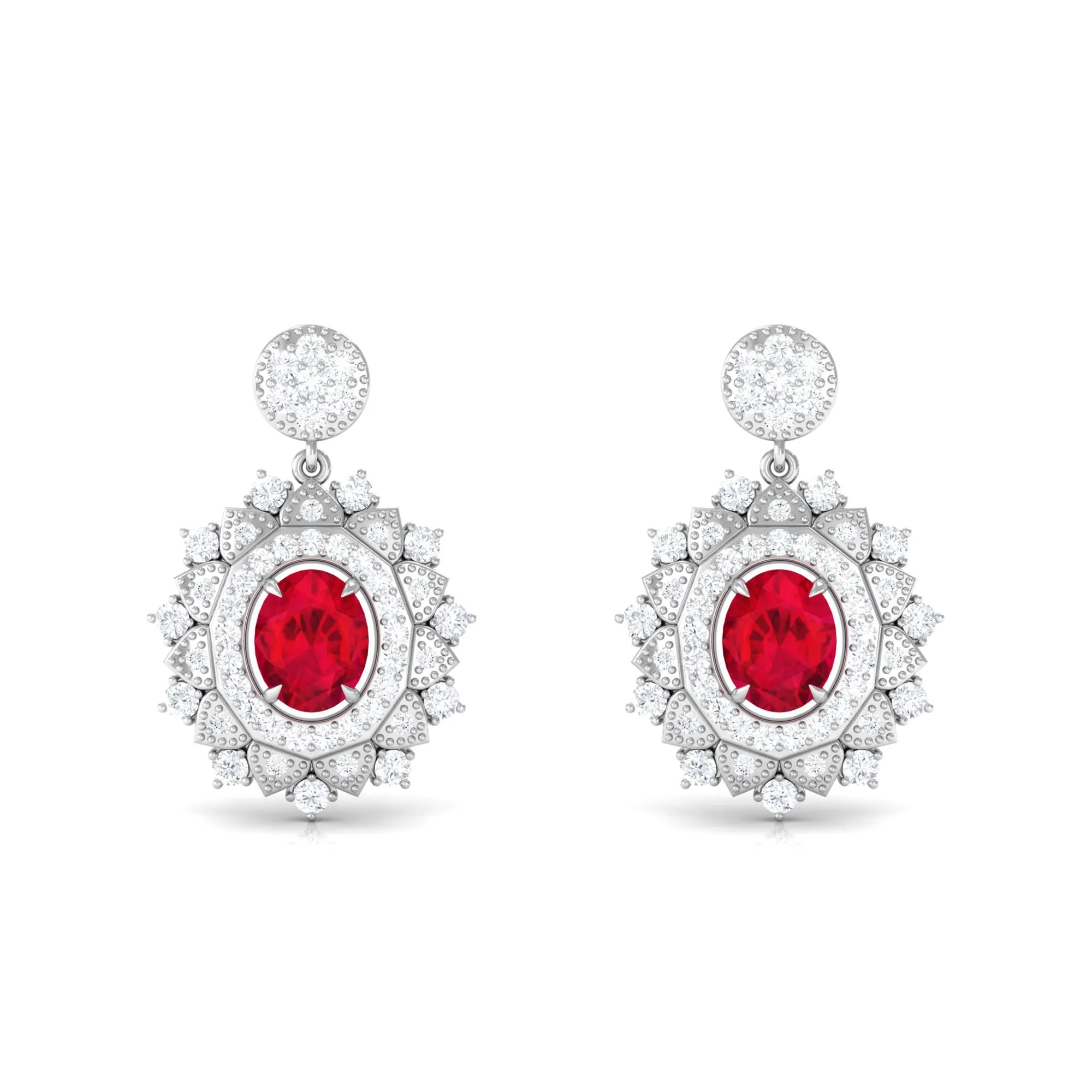 1.50 CT Created Ruby and Diamond Bridal Drop Earrings