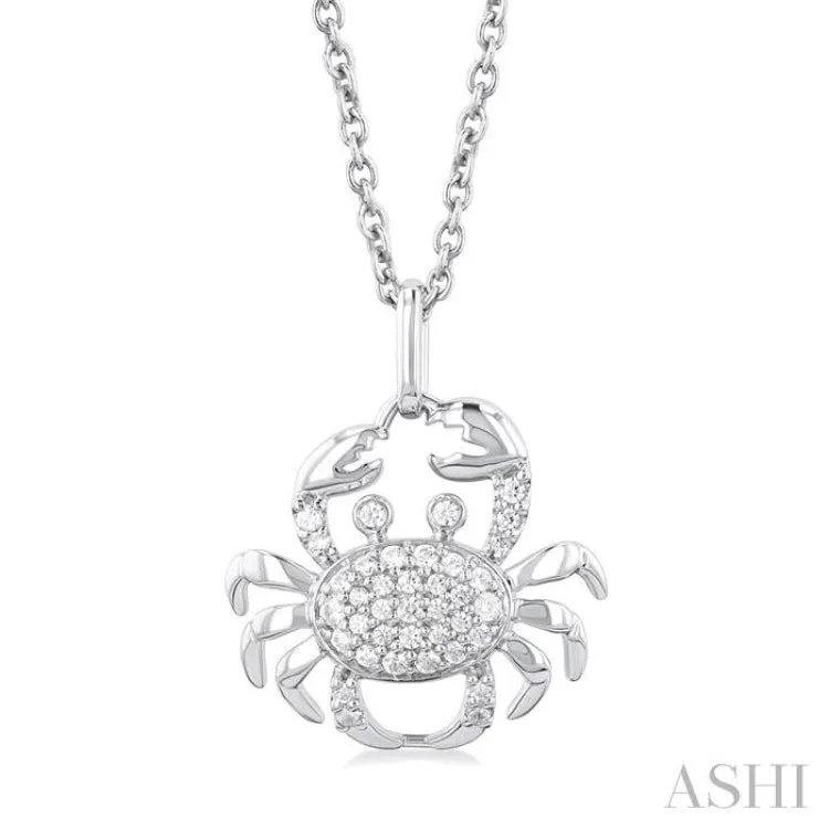 1/6 ctw Petite Crab Round Cut Diamond Fashion Pendant With Chain in 10K White Gold