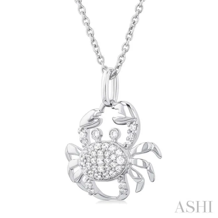 1/6 ctw Petite Crab Round Cut Diamond Fashion Pendant With Chain in 10K White Gold