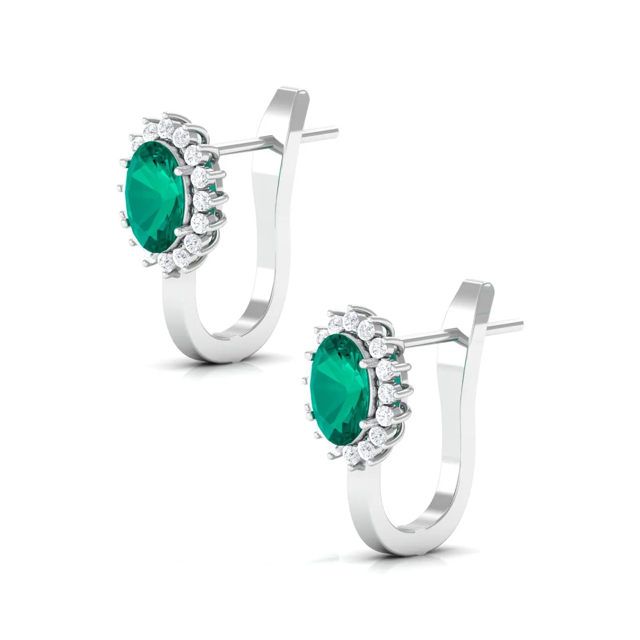 1.75 CT Oval Cut Emerald and Diamond Halo Stud Earring