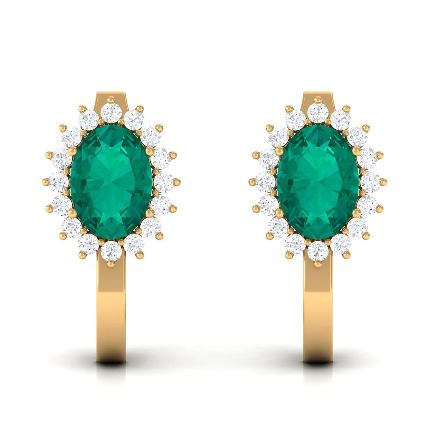 1.75 CT Oval Cut Emerald and Diamond Halo Stud Earring