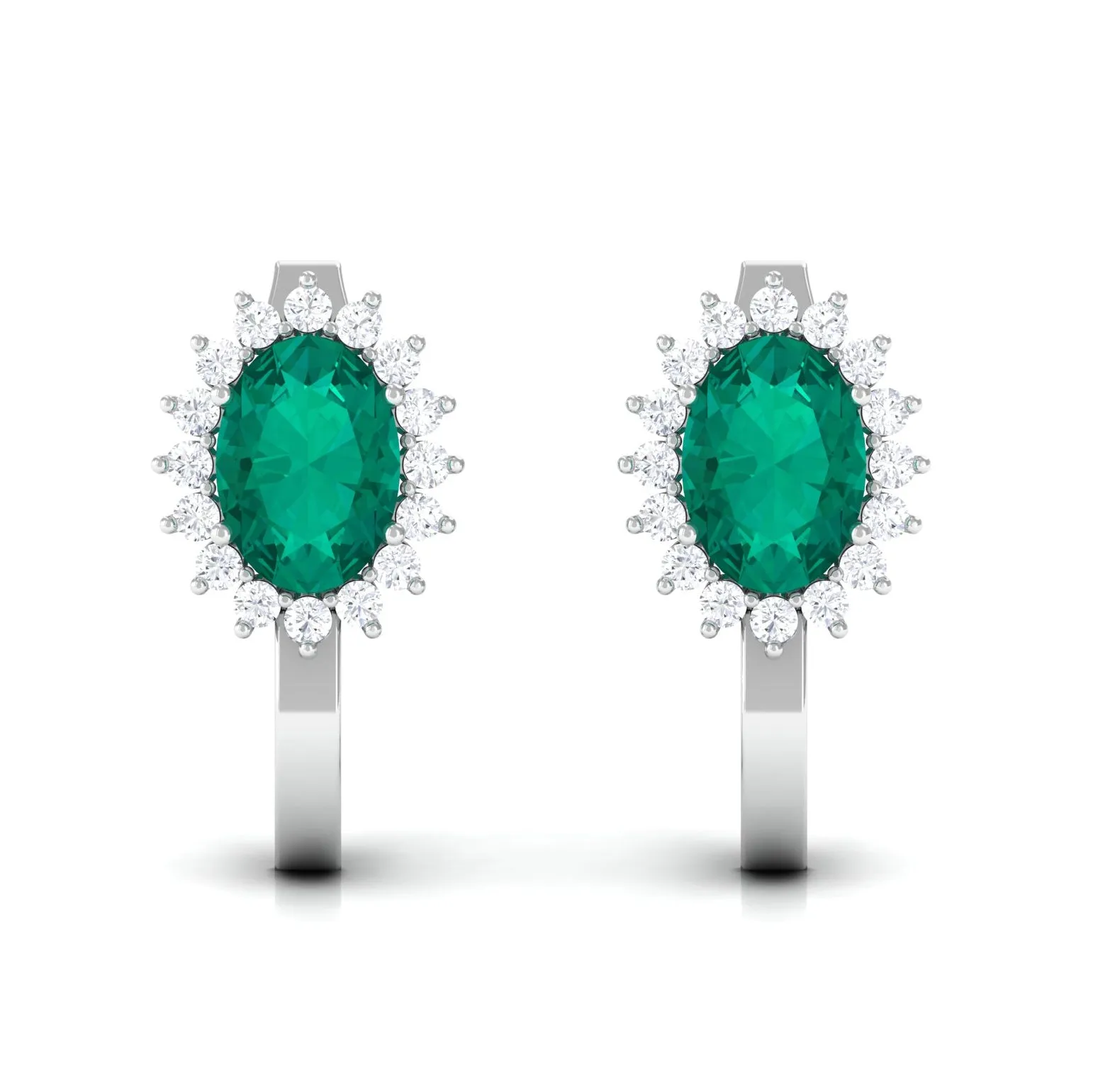 1.75 CT Oval Cut Emerald and Diamond Halo Stud Earring