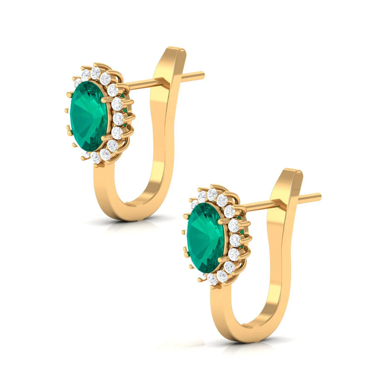 1.75 CT Oval Cut Emerald and Diamond Halo Stud Earring