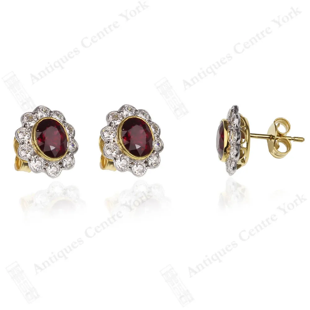 18ct Ruby & Diamond Oval Cluster Earrings