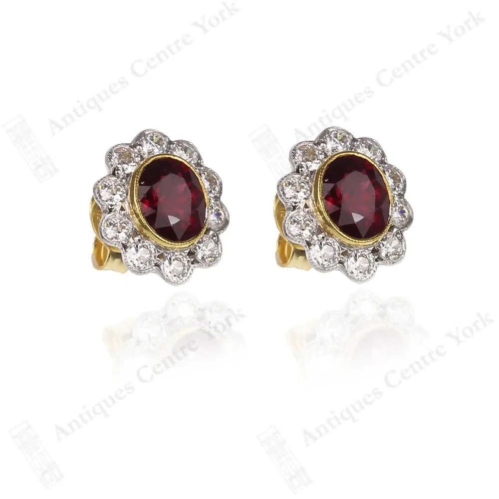 18ct Ruby & Diamond Oval Cluster Earrings