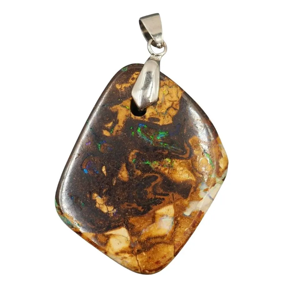 18ct White Gold Plated Blue/Green Spectra Boulder Opal Pendant