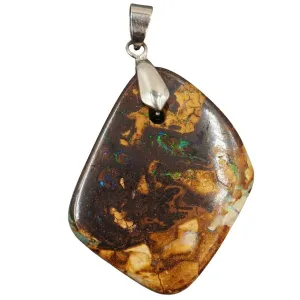 18ct White Gold Plated Blue/Green Spectra Boulder Opal Pendant