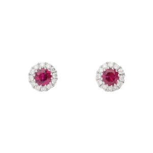 18ct white gold ruby and diamond halo stud earrings