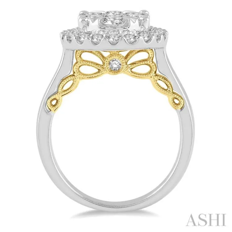 2 Ctw Oval Shape Lovebright Diamond Cluster Ring in 14K White and Yellow Gold