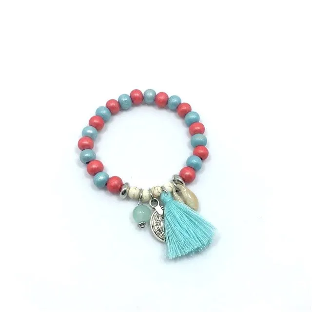 2017 Bohemian Shell Charm Bracelet Tassel Glass Beaded Fashion Coloful Romantic Beach Wood Beads Bracelet For Women