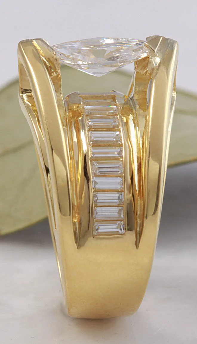 2.06 Carats Natural Diamond 18K Solid Yellow Gold Engagement Ring