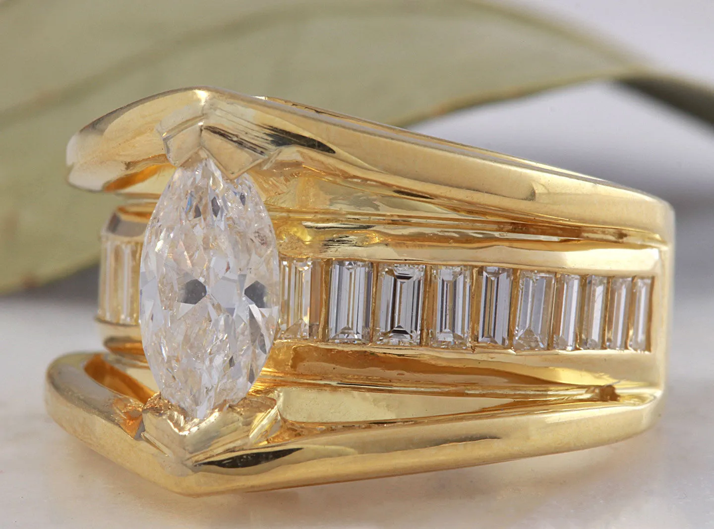 2.06 Carats Natural Diamond 18K Solid Yellow Gold Engagement Ring