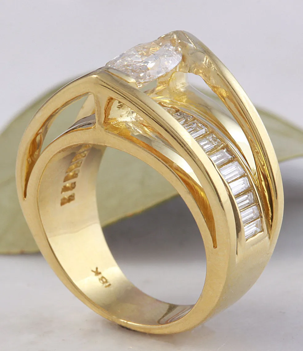 2.06 Carats Natural Diamond 18K Solid Yellow Gold Engagement Ring