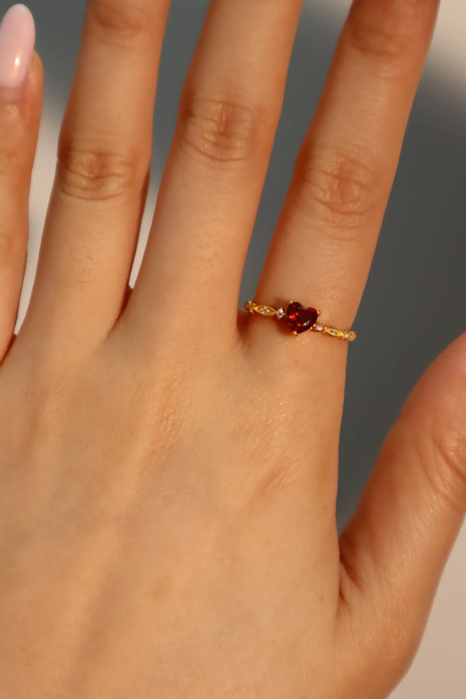 24K gold vermeil Red Gem Heart Ring