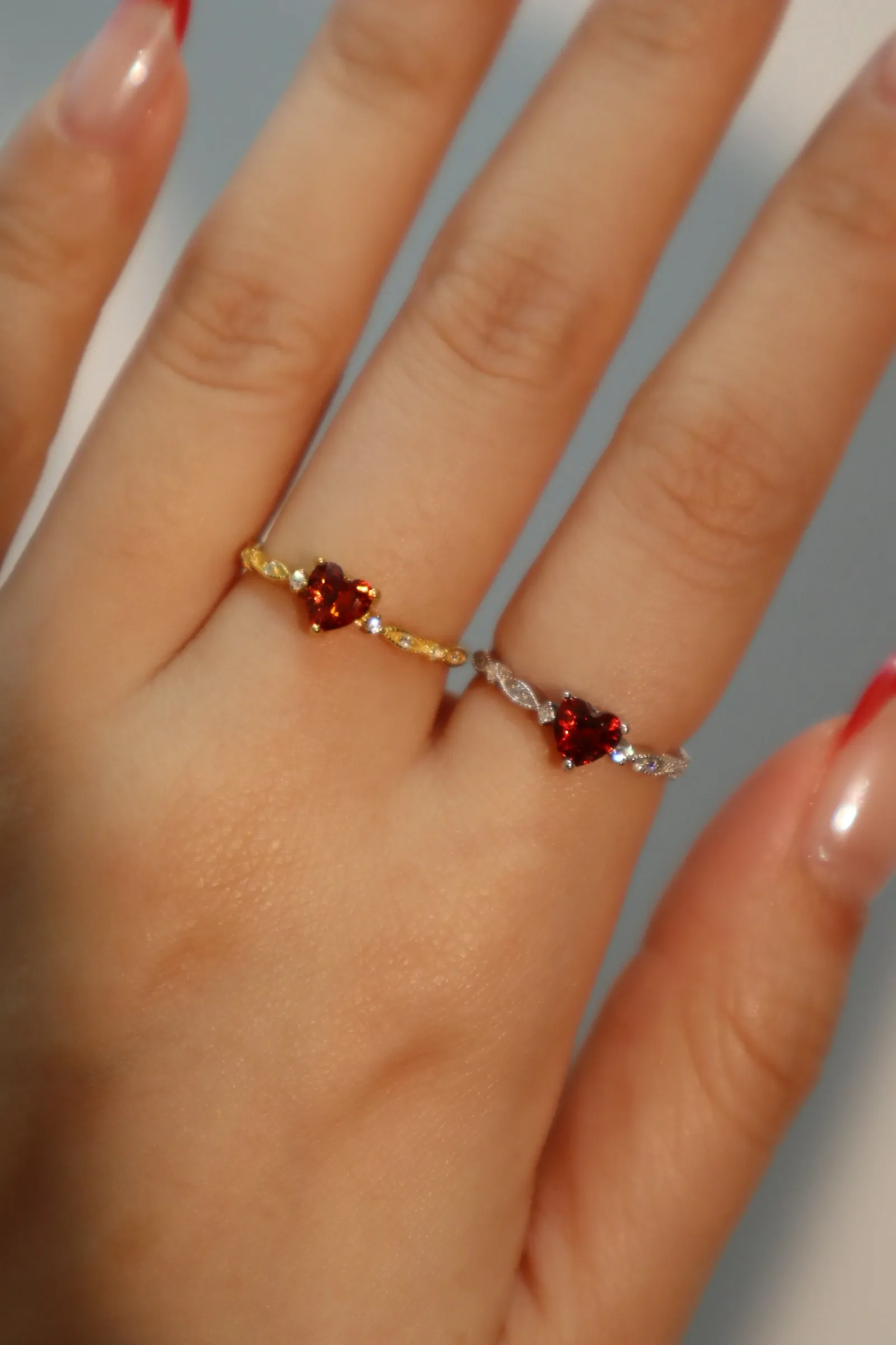 24K gold vermeil Red Gem Heart Ring