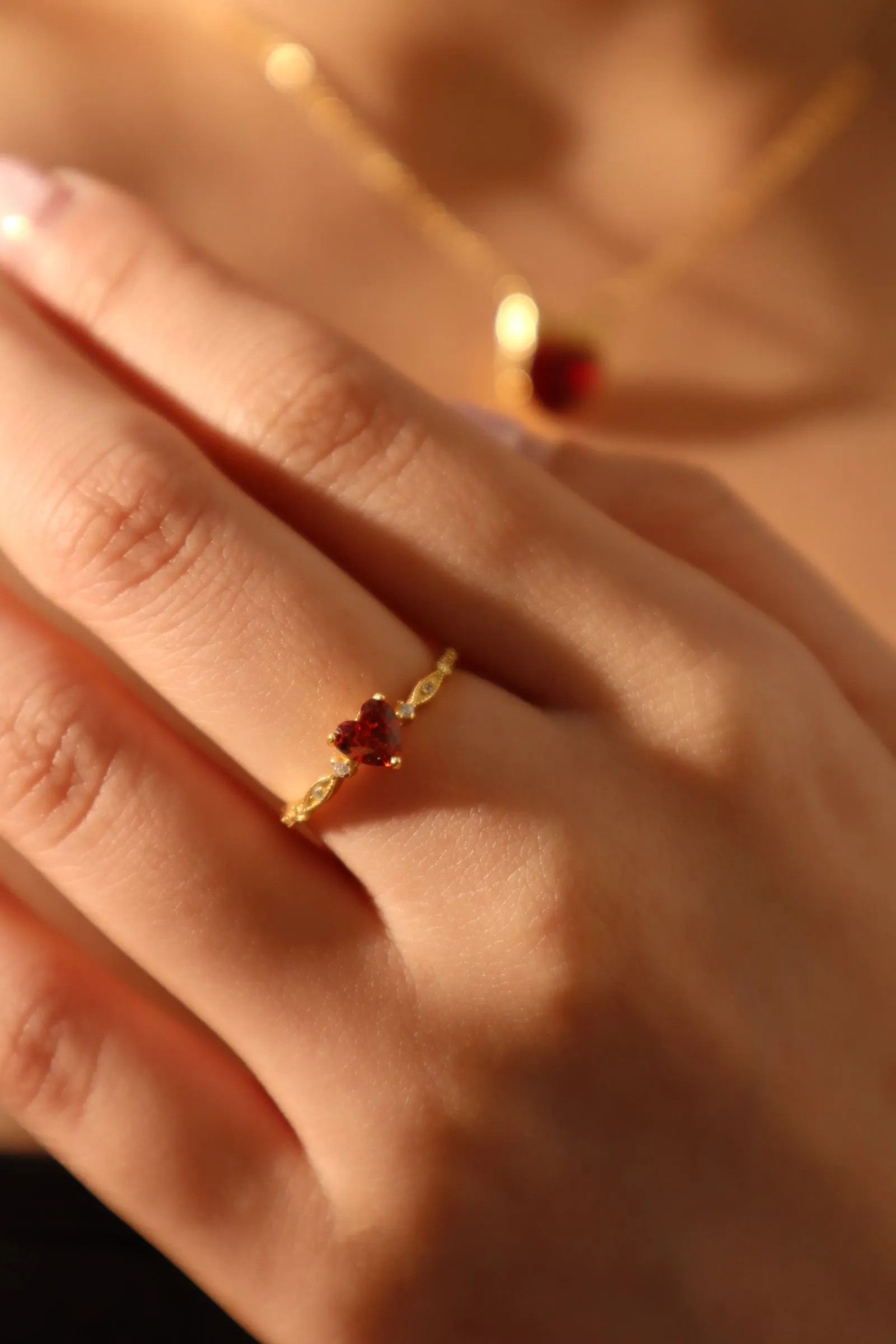 24K gold vermeil Red Gem Heart Ring