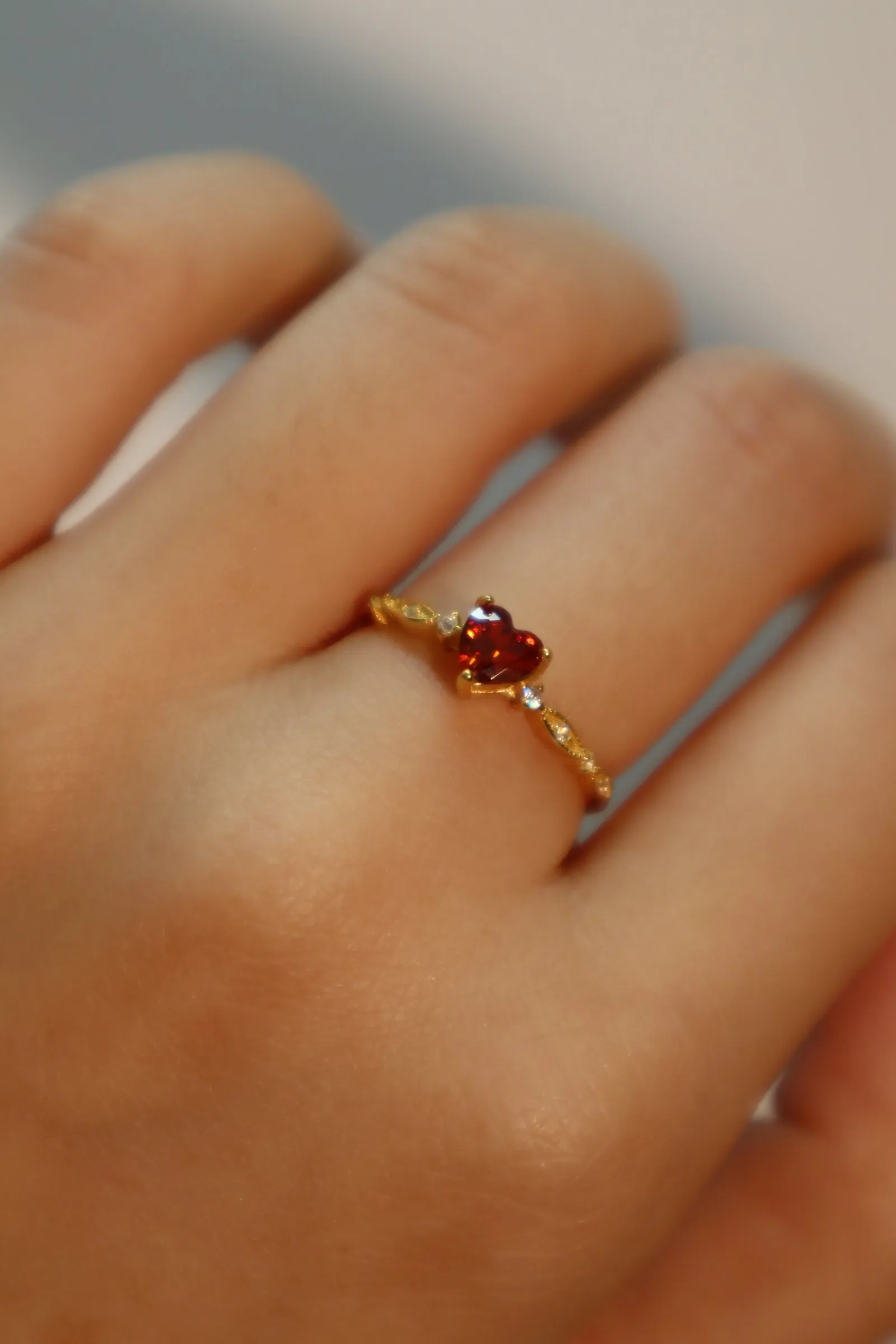 24K gold vermeil Red Gem Heart Ring