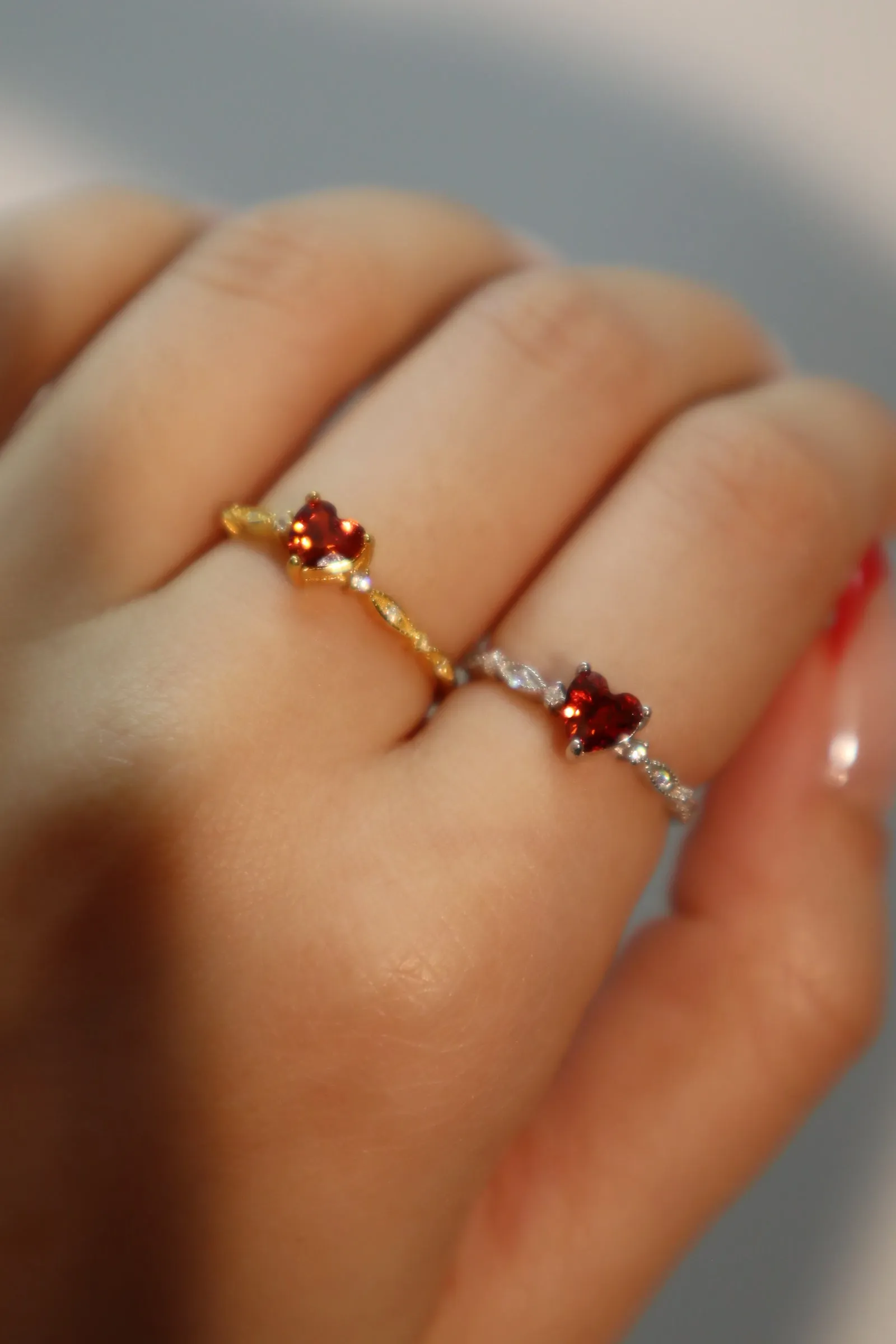 24K gold vermeil Red Gem Heart Ring