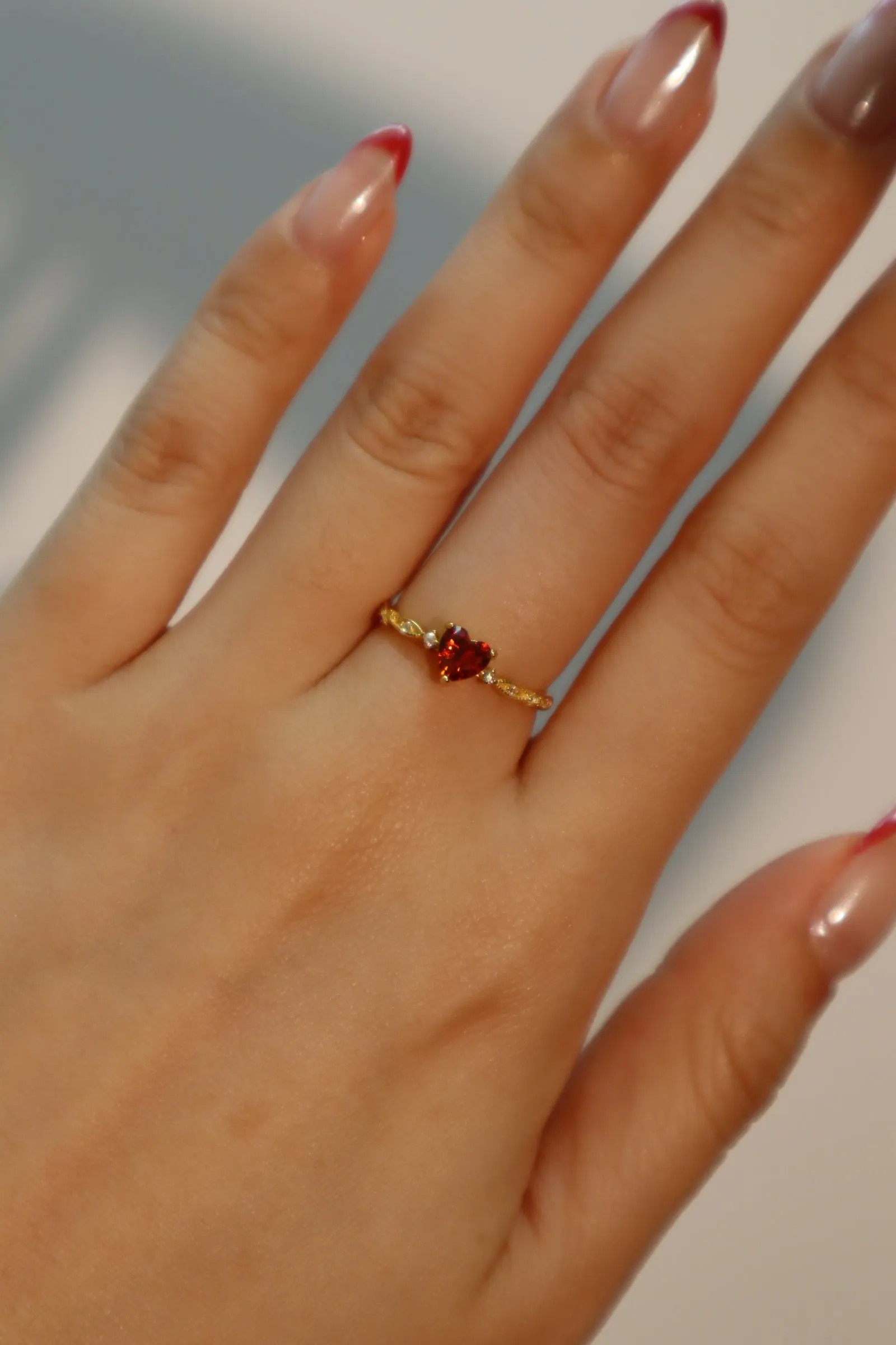 24K gold vermeil Red Gem Heart Ring