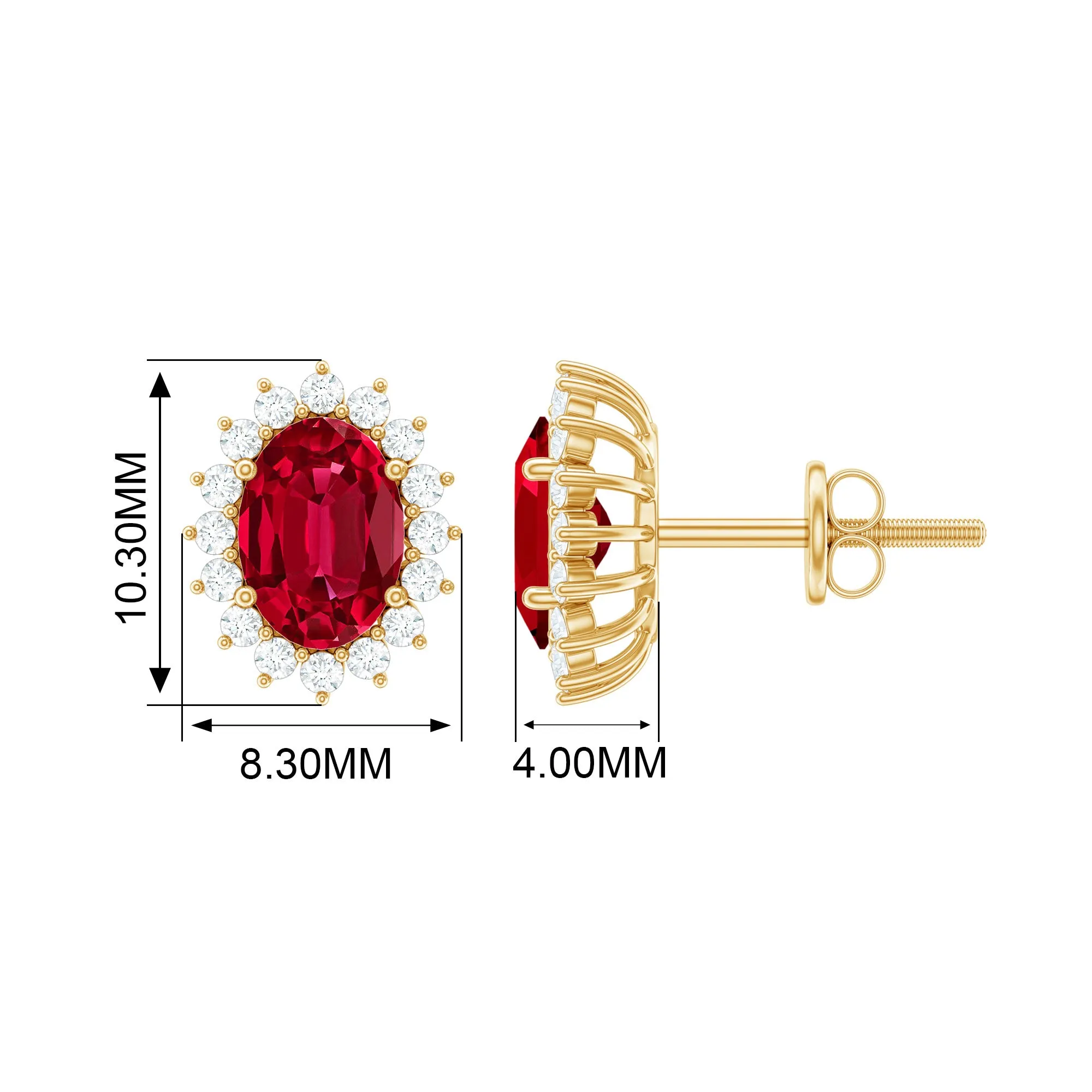 2.5 CT Oval Cut Created Ruby Statement Stud Earrings with Diamond Halo