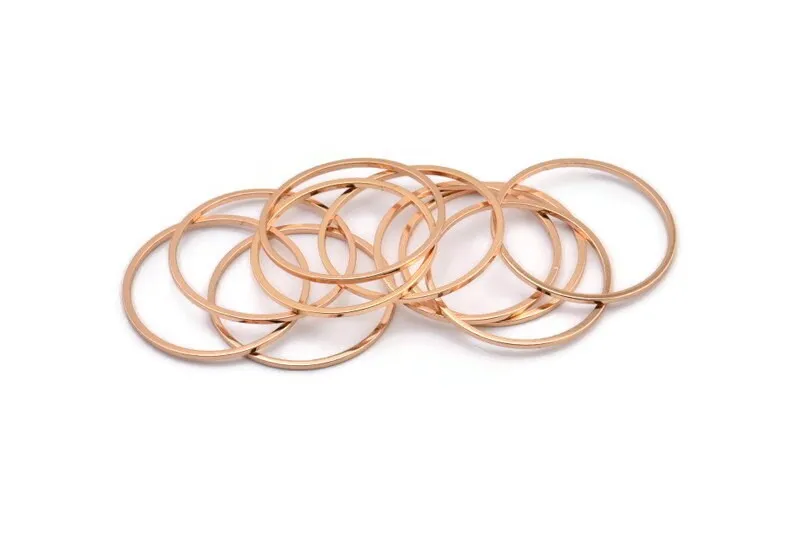 26mm Circle Connectors, 12 Rose Gold Plated Brass Circle Connectors (26x1x1mm) Bs 1091 Q0368